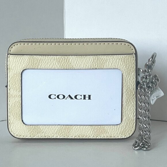Coach Zip Card Case CW883 ID Wallet Yellow Signature Canvas Chain Strap ORGPKG - Picture 3 of 7